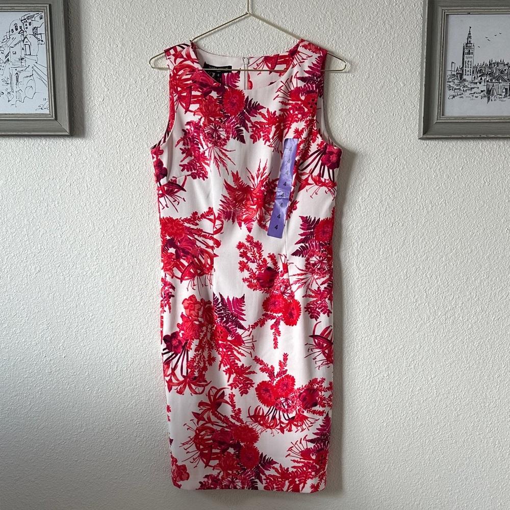 Mario Serrani Pink, Red, and White Floral Midi Sheath Dress